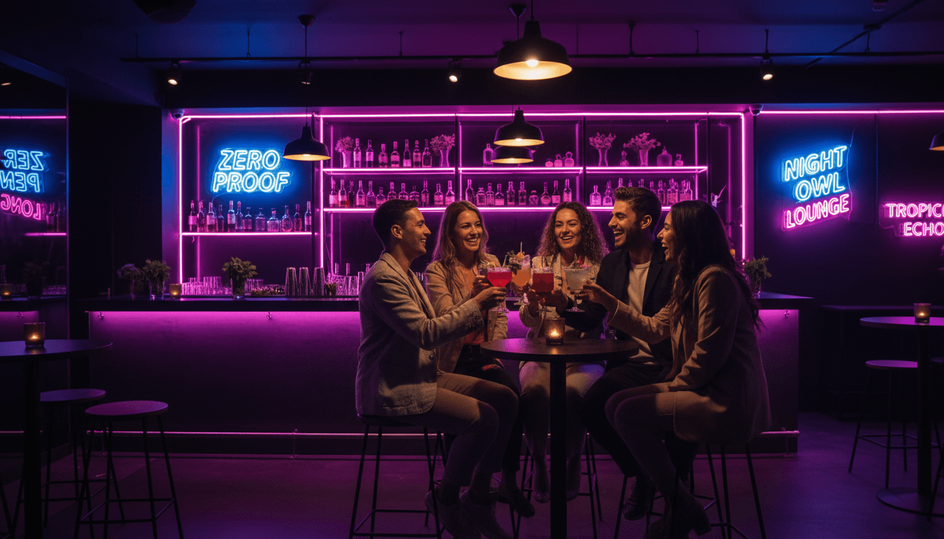 Group enjoying drinks at rooftop bar