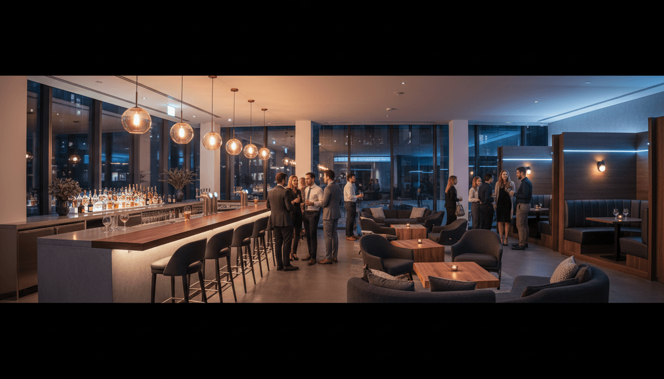 Sophisticated bar seating with guests enjoying cocktails