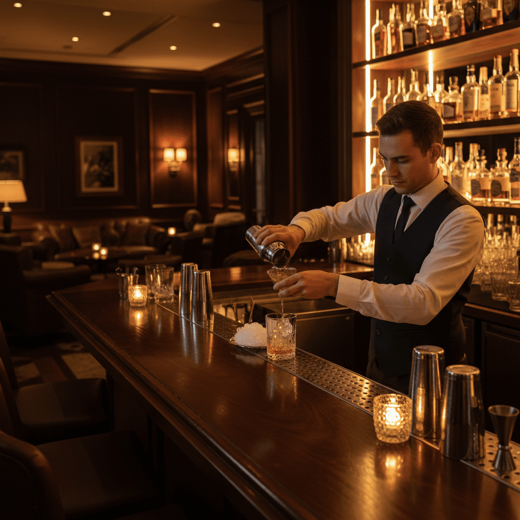 Craft cocktails being prepared at Joynt's rooftop bar
